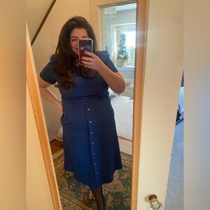 Vintage navy blue midi dress with buttons